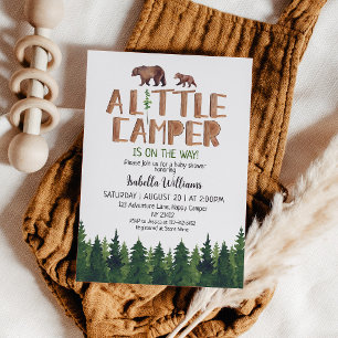 Invitation Petit ours campeur garçon dans les bois Baby Showe