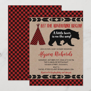 Invitation Petit ours de bûcheron baby shower garçon rustique