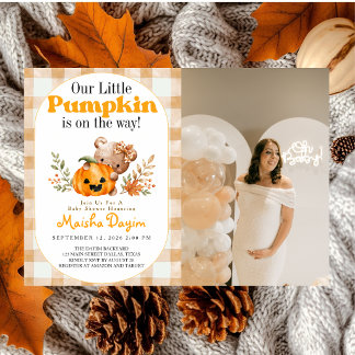 Invitation Petit ours en peluche citrouille automne bébé show