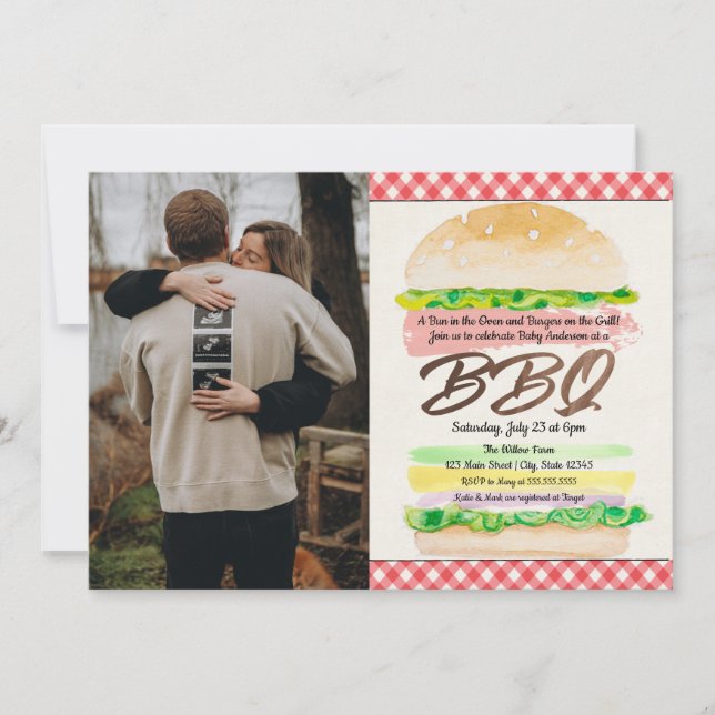 Invitation Petit pain au four et hamburgers au barbecue pour  (Devant)