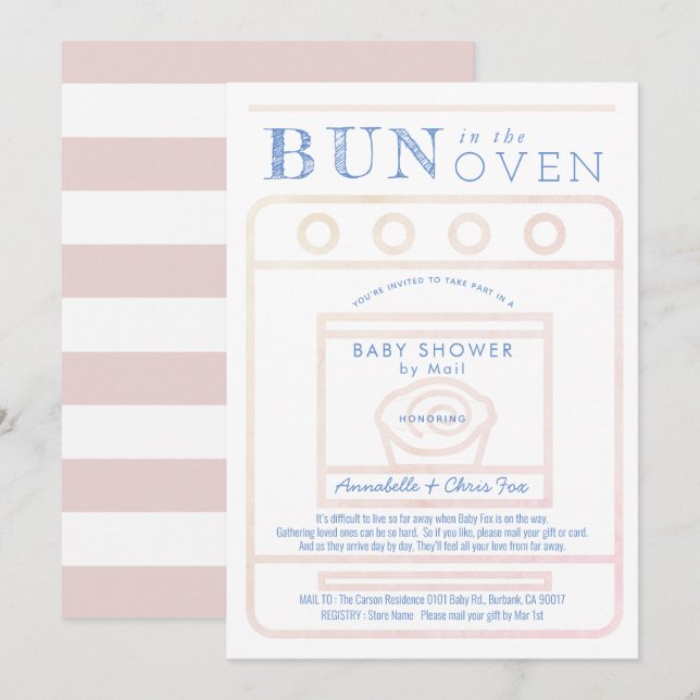 Invitation Petit pain dans le Baby shower rose de la fille au (Devant / Derrière)