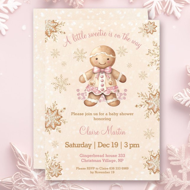 Invitation Petit pain d'épices Baby shower de Noël doux (Gingerbread Little Sweetie Christmas Baby Shower Invitation)
