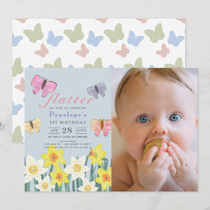 Invitation Petit Papillon Daffodil Girl 1er anniversaire Phot