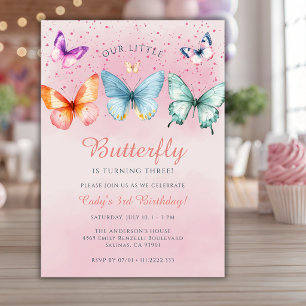 Invitation Petit Papillon Fait Tourner l'Arbre Fille 3ème Ann