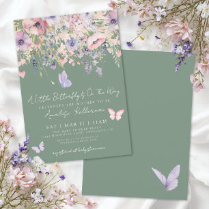 Invitation Petit Papillon Fleur Sauvage Verte Baby Shower