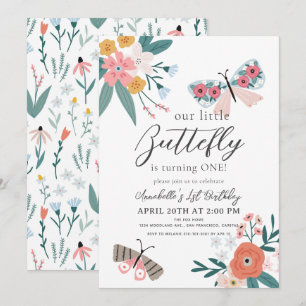 Invitation Petit Papillon Floral Girl 1er anniversaire
