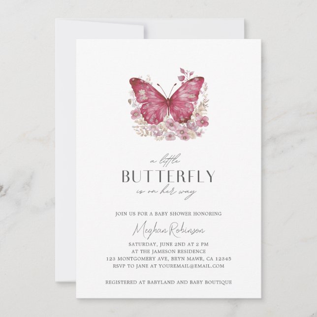 Invitation Petit Papillon Moderne Est En Chemin Baby shower (Devant)