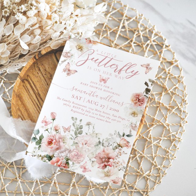 Invitation Petit Papillon rose Floral Baby Girl Douche (Créateur téléchargé)