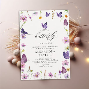 Invitation Petit Papillon sauvage violet rose bébé fille Douc