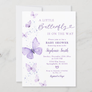 Invitation Petit Papillon Sur Le Chemin Baby shower Lilac