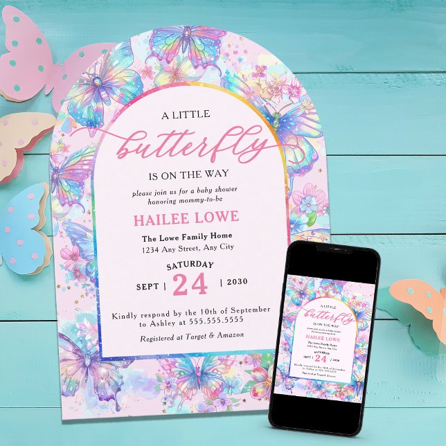 Invitation Petit Papillon Sur Le Chemin Baby shower Rose (Créateur téléchargé)