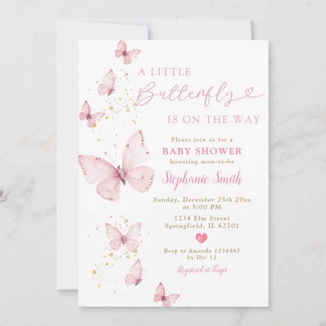 Invitation Petit Papillon sur le chemin Baby shower Valentine (Devant)