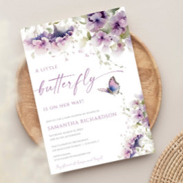 Invitation Petit papillon sur le chemin du baby shower violet