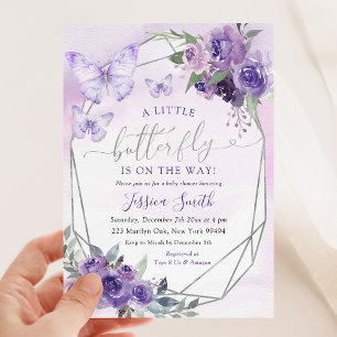 Invitation Petit Papillon Sur Le Chemin Du Baby shower Violet