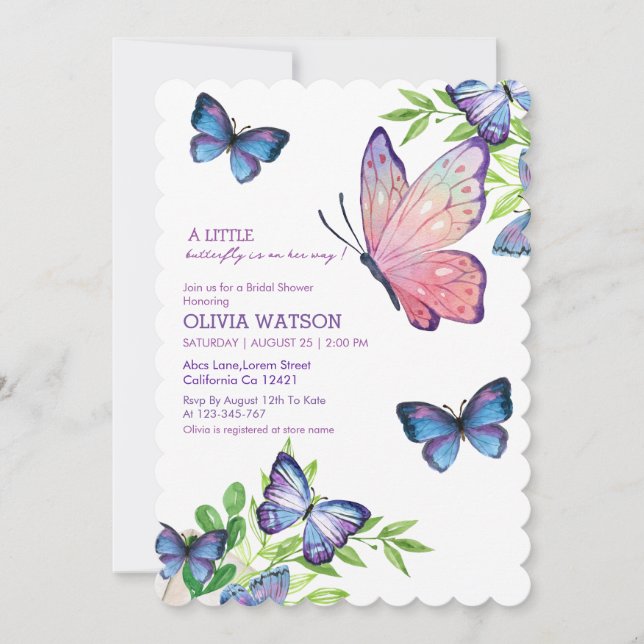 Invitation Petit papillon sur son chemin Baby shower bleu (Devant)