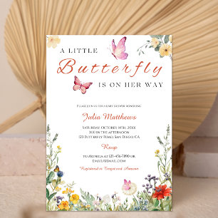 Invitation Petit Papillon Sur Son Chemin Baby shower Floral