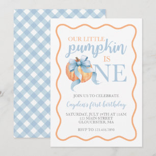 Invitation Petit Pastel Bleu Ruban Citrouille pour 1er Annive
