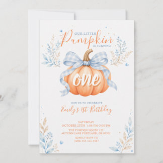 Invitation Petit Pastel Citrouille Bleu Automne Premier Anniv