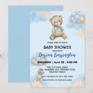 Invitation Petit peluche Bear dégradé ballon bébé douche garç
