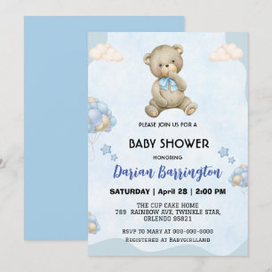 Invitation Petit peluche Bear dégradé ballon bébé douche garç