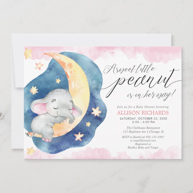 Invitation Petit petit baby shower de lune d'éléphant de caca (Devant)