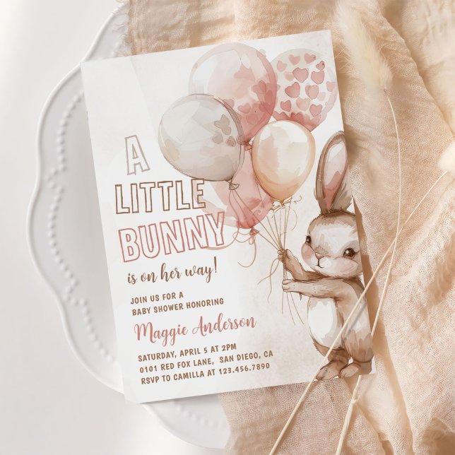 Invitation Petit Petit Lapin Balloon Bébé Fille Douche (Créateur téléchargé)