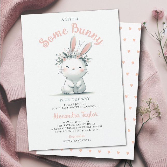 Invitation Petit Petit Petit Lapin Fleurs sauvages Baby Girl  (a little bunny baby girl shower invitation springtime easter garden picnic wildflowers pink blush)