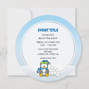 Invitation Petit pingouin assis avec des boules de neige