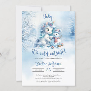 Invitation Petit poney mignon avec bonhomme de neige en forêt