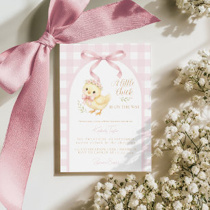 Invitation Petit poussin rose à carreaux vichy Fille Baby Sho