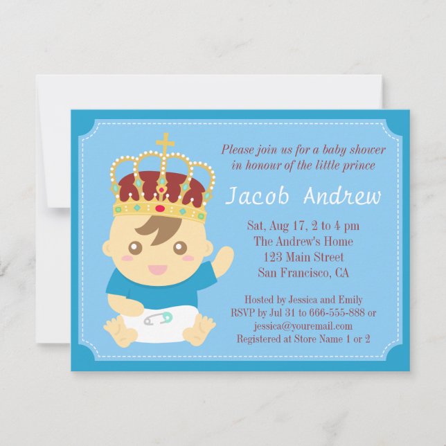 Invitation Petit Prince avec Baby shower de la Couronne (Devant)