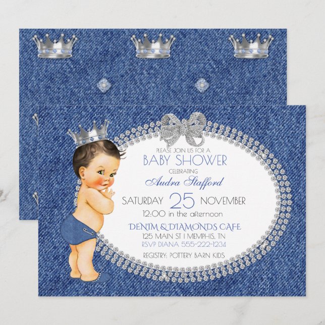 Invitation Petit Prince Baby Boy Denim & Diamonds (Devant / Derrière)