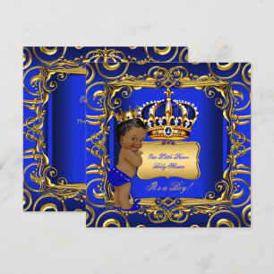 Invitation Petit Prince Baby shower Bleu Afro-Américain