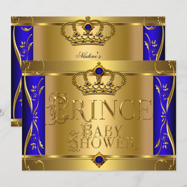 Invitation Petit Prince Baby shower Boy Regal Blue Crown 9 (Devant / Derrière)