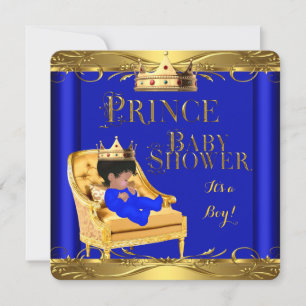 Invitation Petit Prince Baby Shower Garçon Couronne Bleu Roya