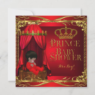 Invitation Petit Prince Baby Shower Garçon Couronne Rouge Roy
