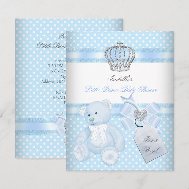 Invitation Petit Prince Baby shower mignon Garçon Spot Ours (Devant / Derrière)