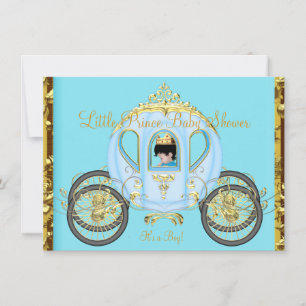 Invitation Petit Prince Bébé Fête Bleu Or Garçon Carrosse