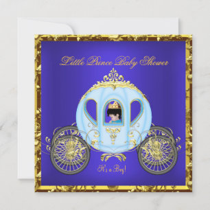 Invitation Petit Prince Bébé Fête Bleu Or Garçon Carrosse 2