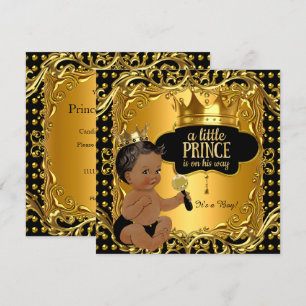 Invitation Petit Prince Bébé Fête de Naissance Hochet Doré Et
