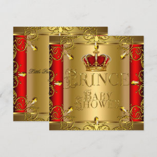 Invitation Petit Prince Bébé Fille Garçon Couronne Rouge Or