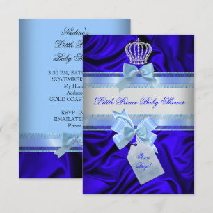 Invitation Petit Prince Bébé Fille/Garçon Shower Bleu Royal 2