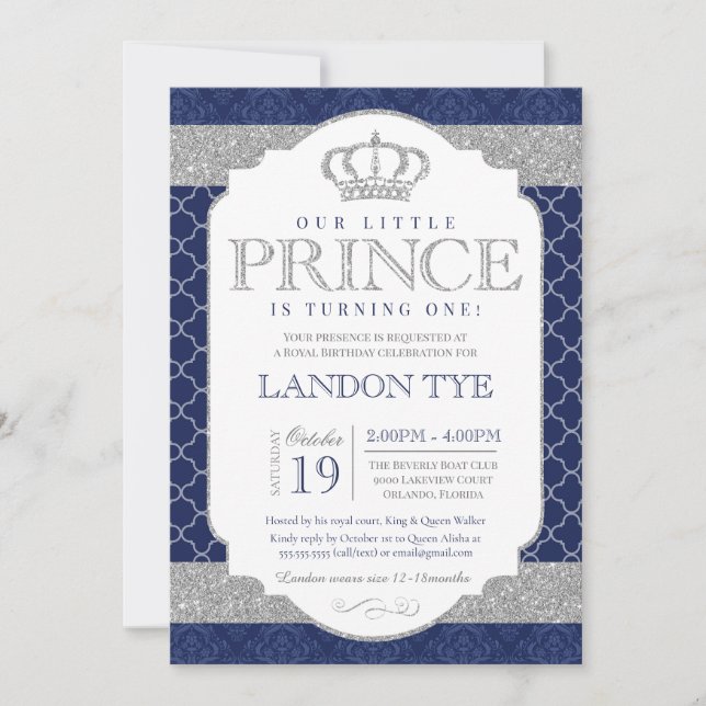 Invitation Petit prince bleu royal et anniversaire argenté de (Devant)