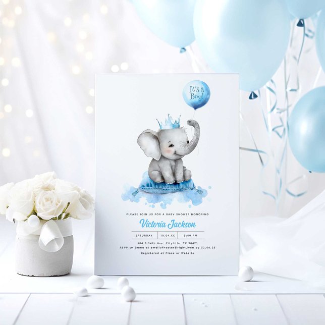 Invitation Petit Prince Eléphant C'est un Baby shower garçon (Little Elephant Blue Baby Shower Invitations)