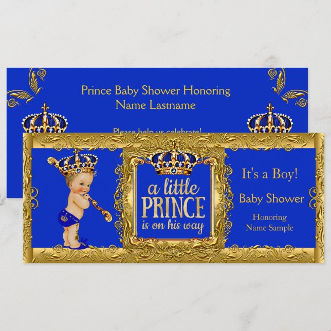 Invitation Petit Prince en chemin Royal Blue Gold Blonde Boy (Devant / Derrière)