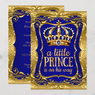 Invitation Petit Prince en route Baby Shower Or Bleu