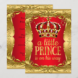 Invitation Petit Prince en route Baby Shower Or Rouge
