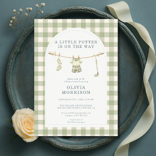 Invitation Petit Putter Golf Sage Vert Gingham Baby Shower