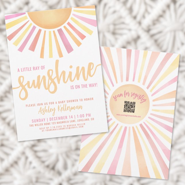 Invitation Petit Rayon Rose Du Baby shower Soleil (Pink Little Ray Of Sunshine Baby Shower Invitation)