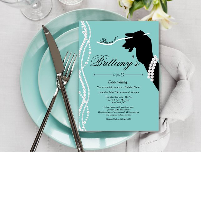 Invitation Petit Robe Noire Bleu Glam Anniversaire Dîner (Créateur téléchargé)